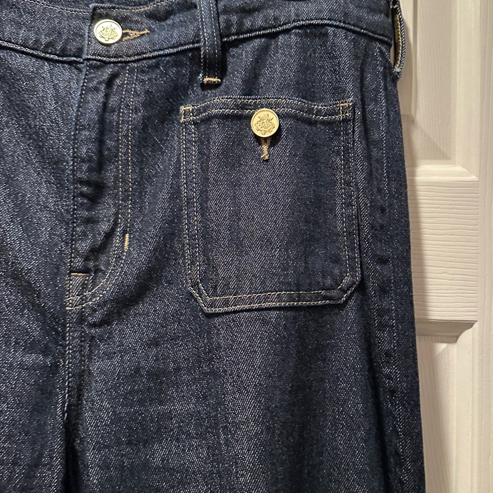 EUC J. Crew Dark Blue Wash Wide Leg Denim Trousers - Picture 2 of 5